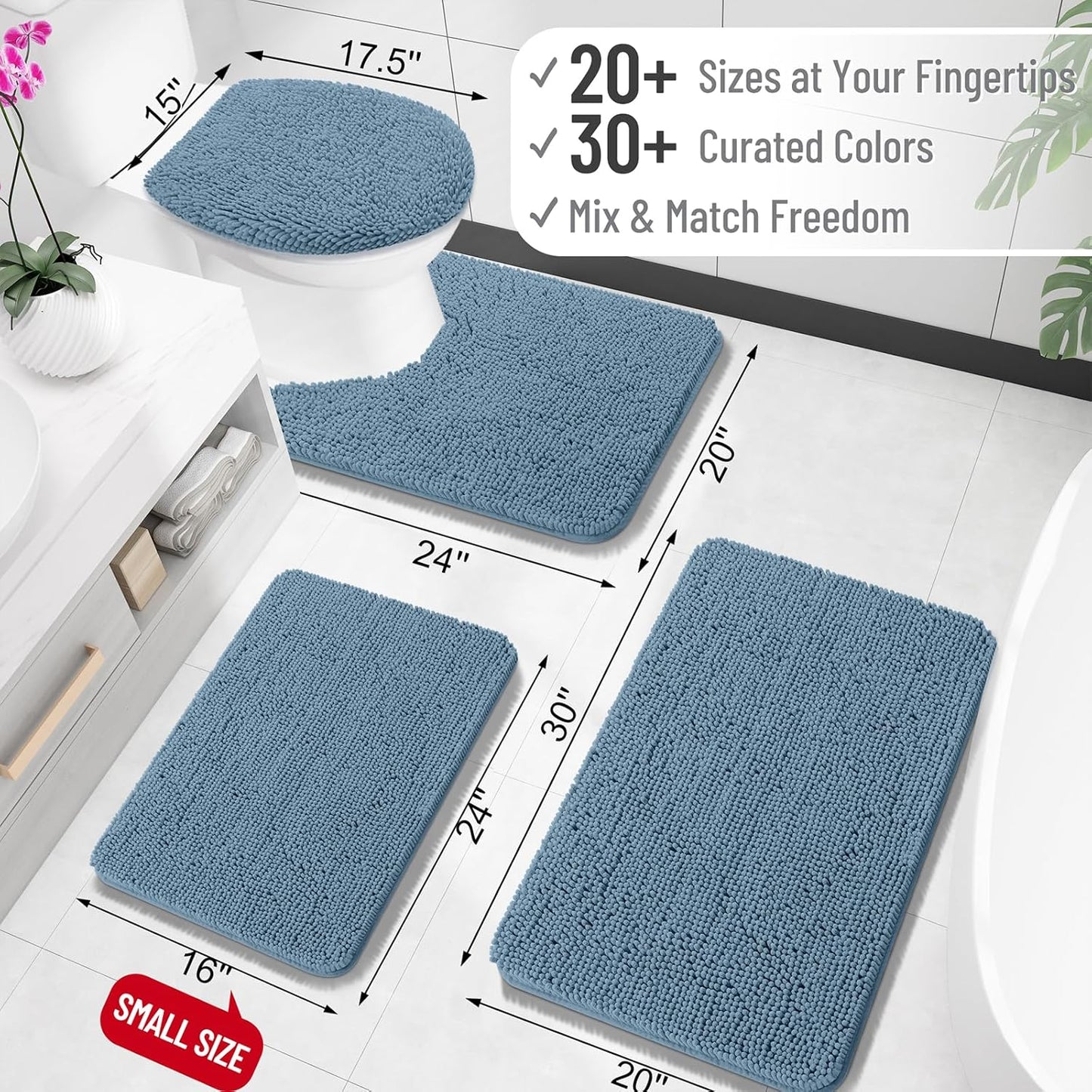 OLANLY Large Bathroom Rugs - Extra Soft Chenille Bath Mats with Rubber Backing | Quick Dry, 70x46, Airy Blue
