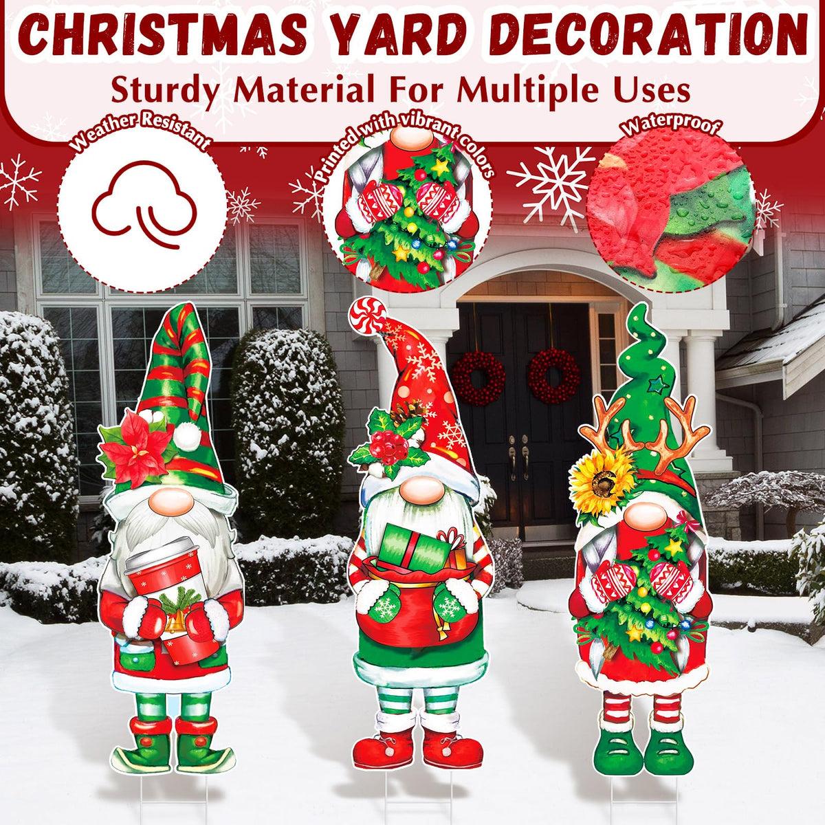 Umigy 3 Pcs Christmas Yard Sign Outdoor Gnome Signs With Stakes 32 x 10'' Santa Decorations Xmas Pathway Walkway Decor Eve Party Favors for Lawn Garden Patio