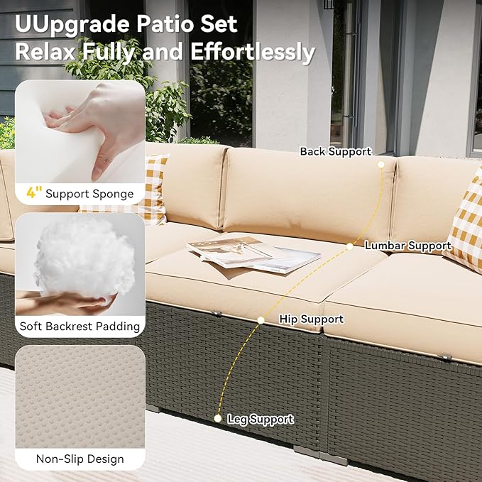 Aoxun Patio Furniture Set with Fire Pit Table, 8 Piece Outdoor Sectional Sofas