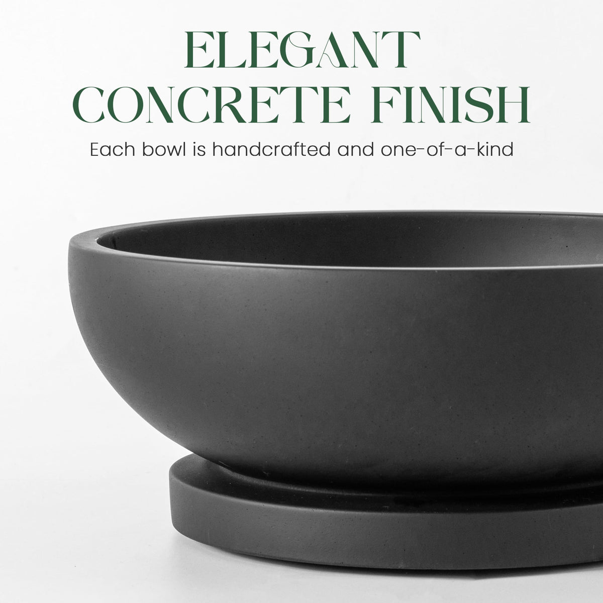 FUINTRA Decorative Concrete Fruit Bowl for Kitchen Counter – Elegant Pedestal Bowl with Smooth Finish for Home Decor | Handcrafted Key Bowl for Entryway Table, Coffee Table | 10.5in W x 4.25in L