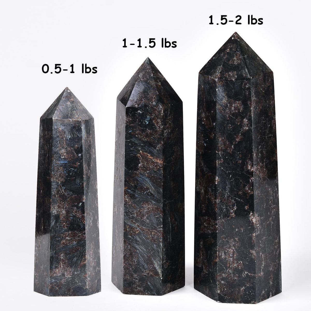 MOGEMT Astrophyllite Obelisk Large Crystal Tower Black Firework Quartz Stone 6 Faceted Single Point Wand Reiki Healing 2.0-2.5 LBS