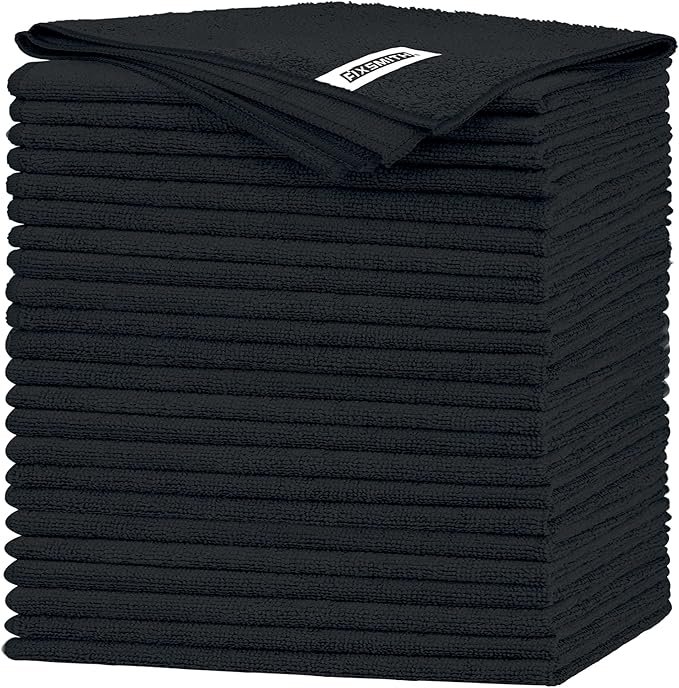FIXSMITH Black Microfiber Cleaning Cloth -Pack of 24, Highly Absorbent Cleaning