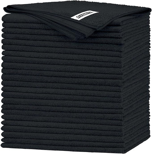 FIXSMITH Black Microfiber Cleaning Cloth -Pack of 24, Highly Absorbent Cleaning