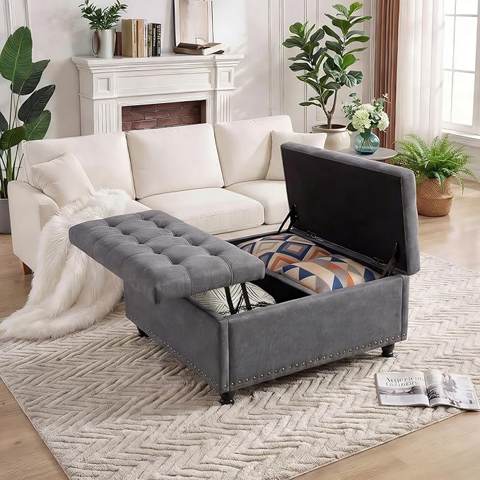 Garvee 36'' Large Square Storage Ottoman, Lift Top Storage Ottoman Coffee Table