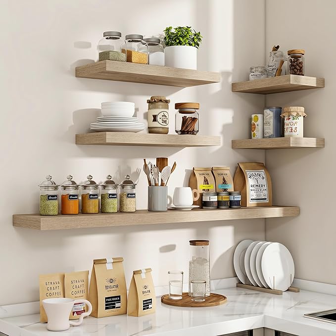 Acovy 36 Inch Floating Shelves, 3D Textured Wood Grain, Wooden Shelves