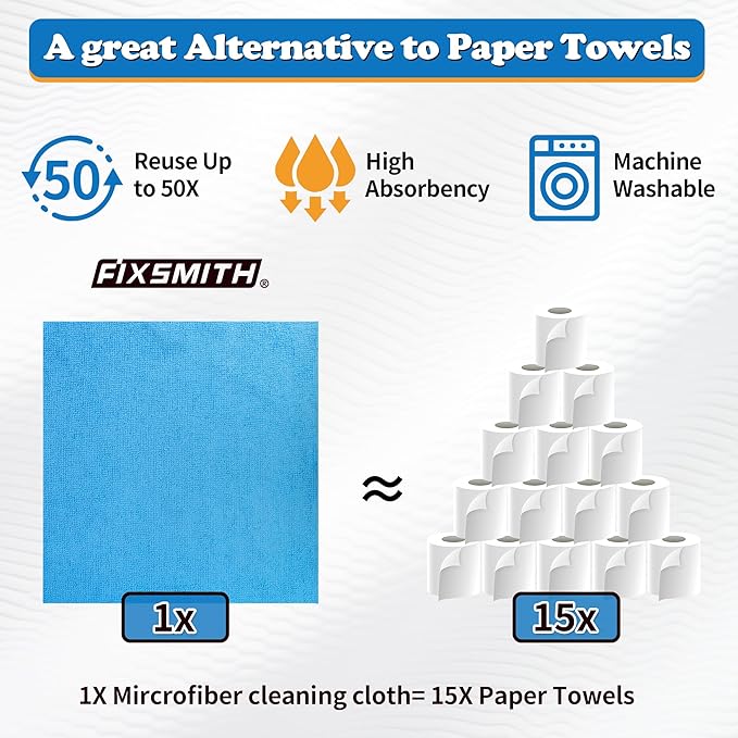 FIXSMITH Microfiber Cleaning Cloth, Shop Towels Bulk, Microfiber Towels