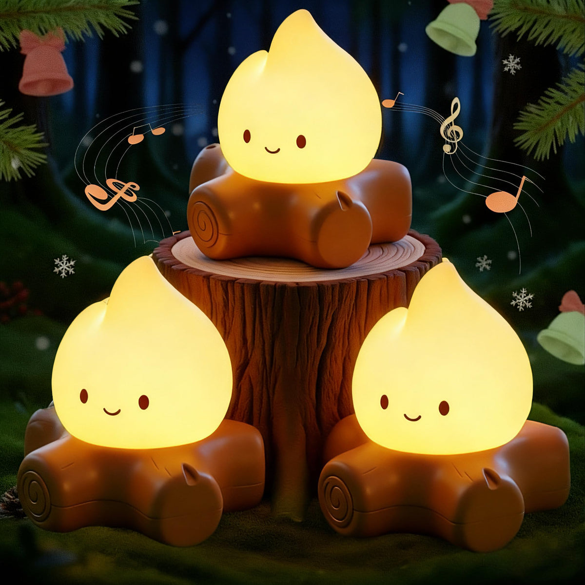 Tarinks 3 Pcs Campfire Night Light, Rechargeable Flame Lamp with 5 White Noise, Dimmable Flameless Candles Lights, Portable LED Ambiance Light for Camping Indoor Outdoor Holiday Decor Gifts