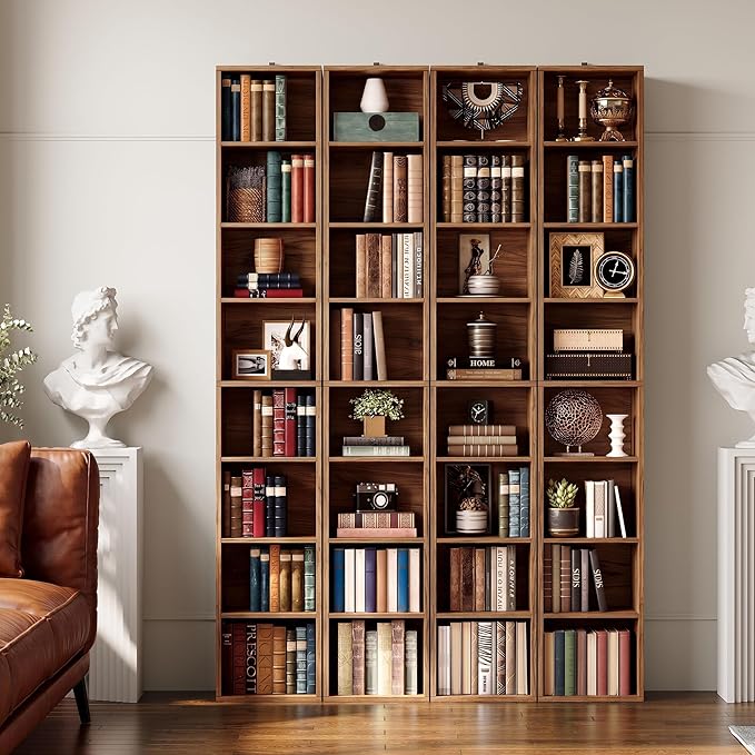 IRONCK Tall Narrow Bookshelf 8 Tiers 71in Set of 2, Compact Corner Bookcase