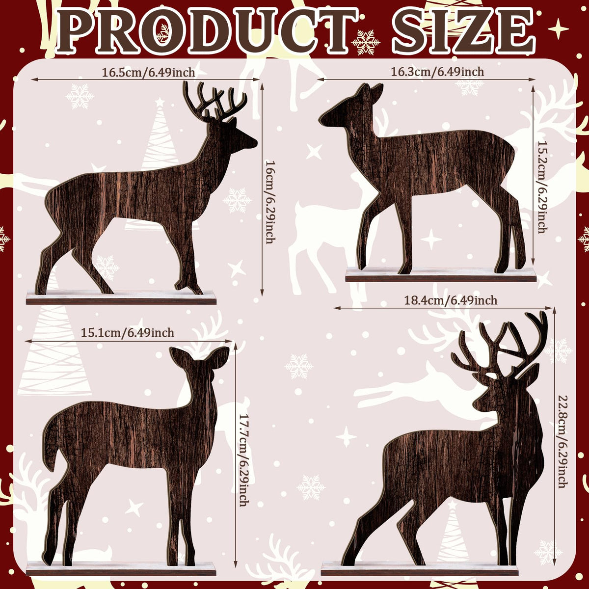 Barydat 4 Pcs Summer Christmas Table Decorations Wooden Christmas in July Pine Tree Reindeer Table Centerpiece Xmas Tabletop Sign Rustic Farmhouse Decor for Home Office Party Supplies Gifts (Reindeer)