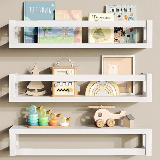 TidyCorner Upgraded Thick Floating Shelves, Solid Wood Bookshelf