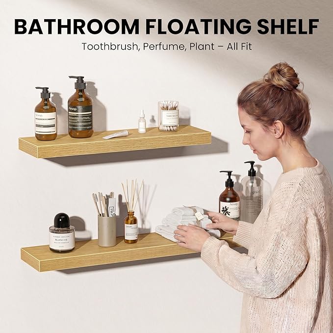 Fun Memories Floating Shelves for Wall, 30 Inch Set of 2 Rustic Wood Wall