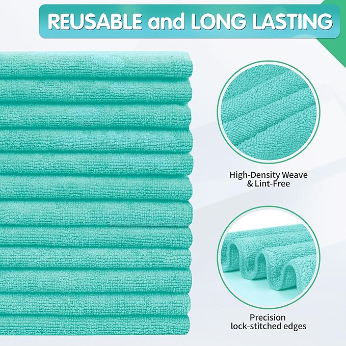 FIXSMITH Turquoise Microfiber Cleaning Cloth -Pack of 8, Highly Absorbent