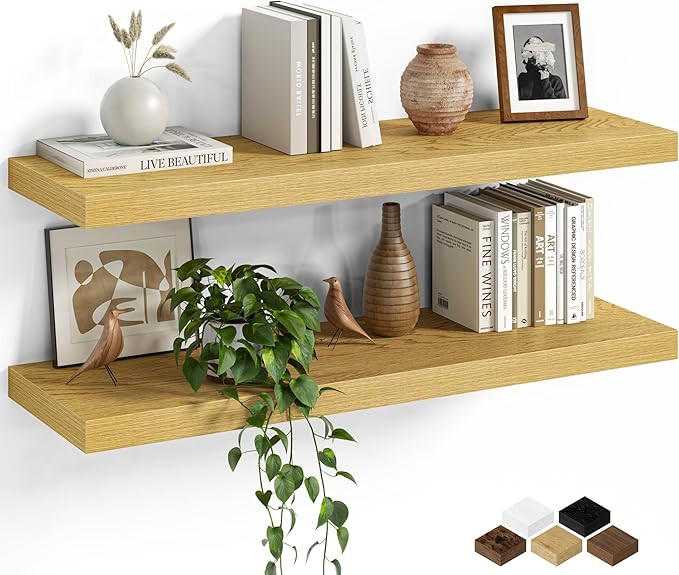 Fun Memories Floating Shelves for Wall, 30 Inch Set of 2 Rustic Wood Wall