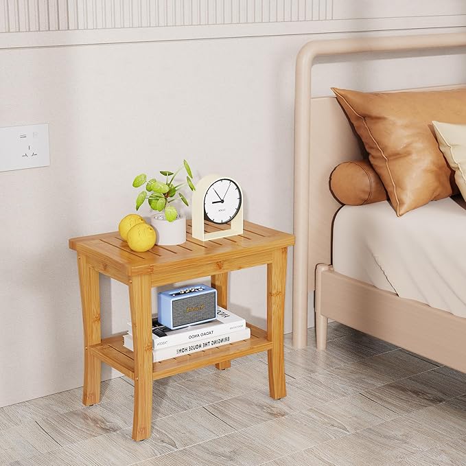 Bamboo Shower Bench Stool with Storage Shelf Waterproof Shower Chair Spa Bath