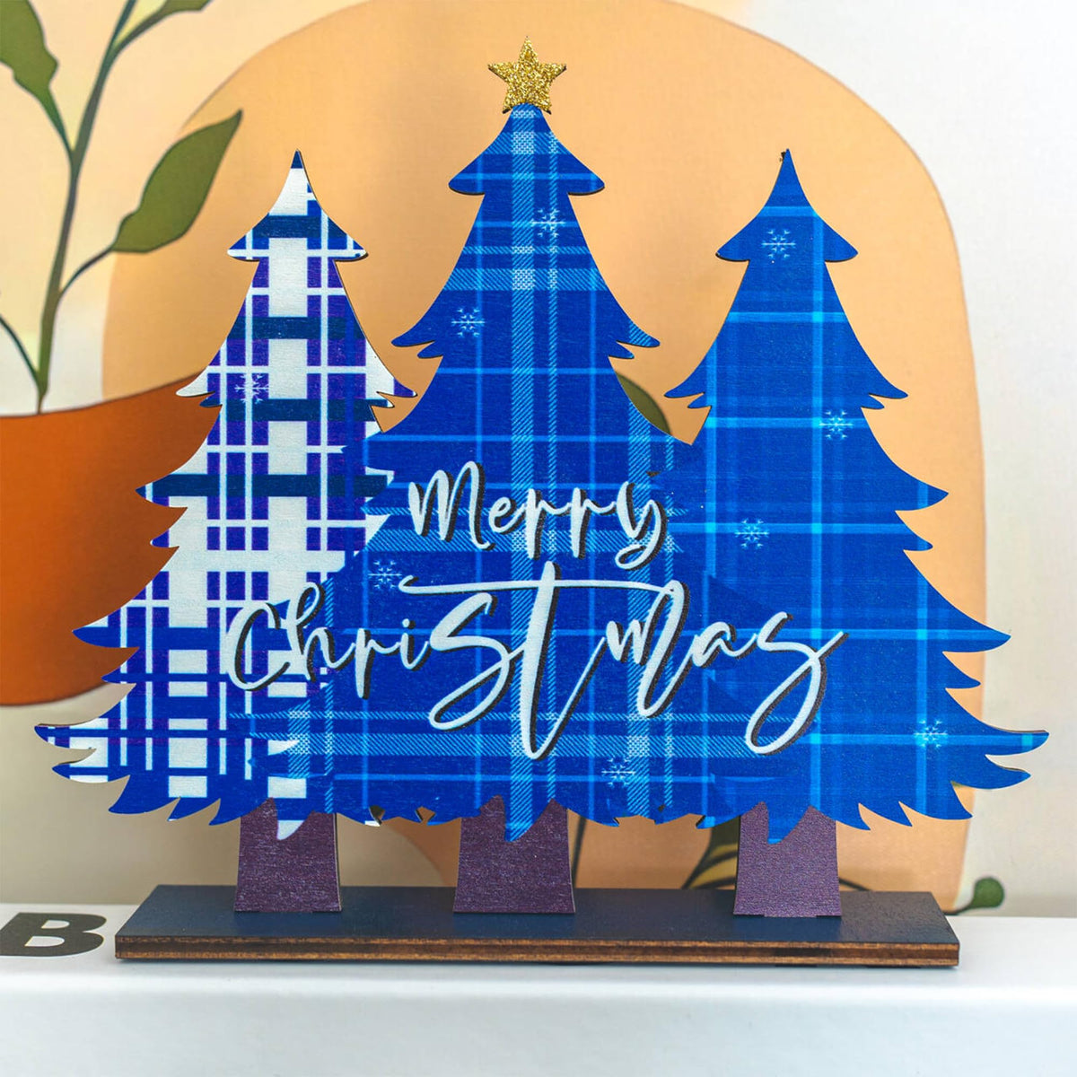 NEROSUN 5 PCS Christmas Table Centerpiece Decorations, Wooden Xmas Snowman Santa Claus Gnome Table Decorations Signs, Merry Christmas Table Toppers for Holiday Home Party Indoor Decor (Blue)