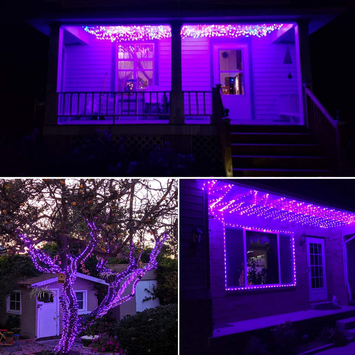 RUICHEN Dimmable Purple Fairy Lights Plug in, Waterproof Silver Wire 165 Ft 500 LED Starry String Lights with Remote for Christmas Halloween Party Bedroom Patio Garden