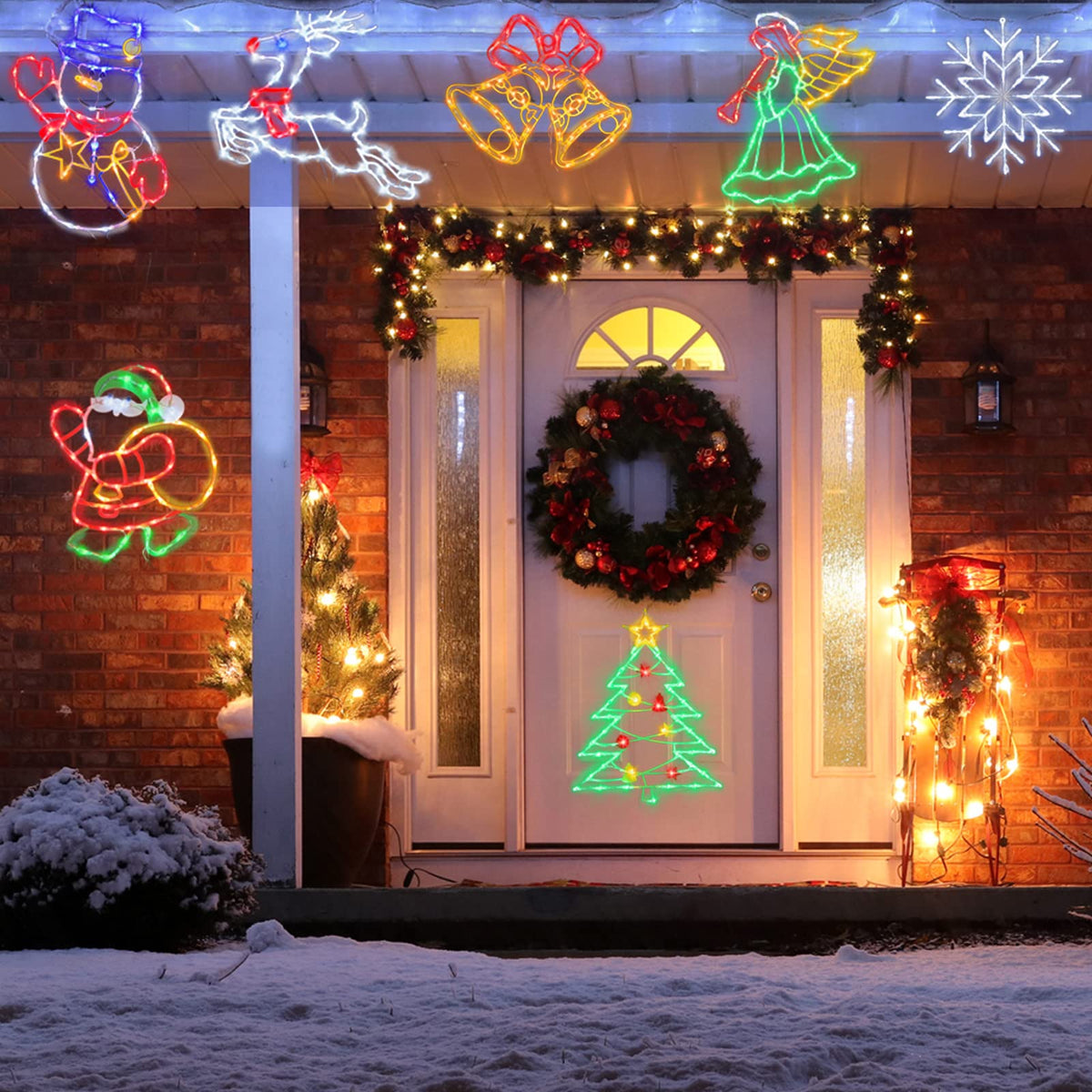 TRWYMZ 16" Christmas Window Silhouette Lights - 6 Pack Colour Lighted Bell, Angel, Candle, Nativity, Bethlehem Star, Reindeer for Holiday Indoor and Outdoor Wall Door Window Decorate
