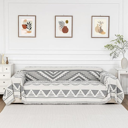 MYSKY HOME Sectional Couch Cover Grey Boho Geometric Sofa Covers