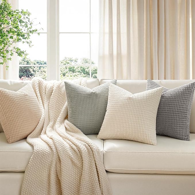 MIULEE Boho Farmhouse Decorative Pillow Covers 18x18 Inch Set of 4 Rustic