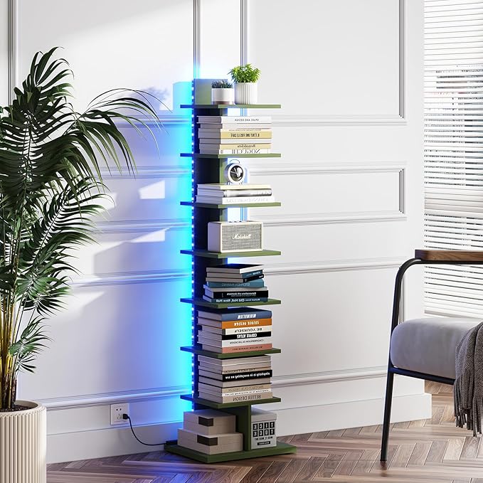 TUTOTAK Narrow Bookshelf, 8-Tier Bookcase