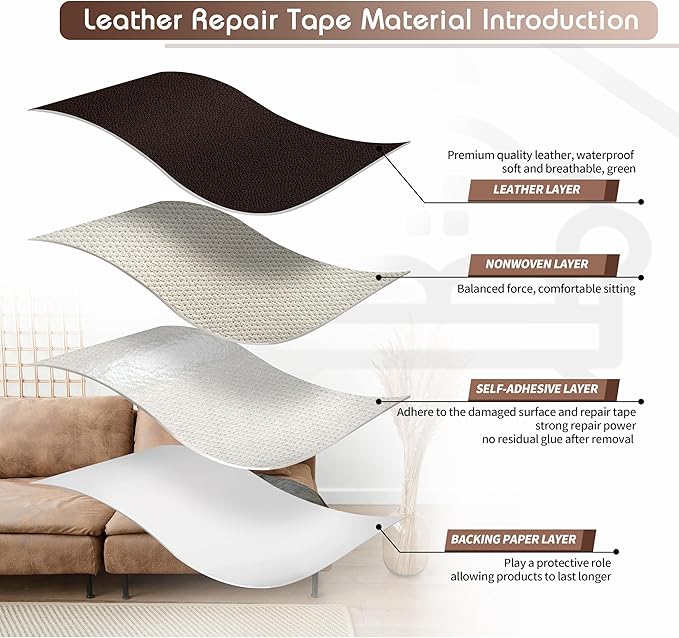 KING MOUNTAIN Leather Repair Patch, 2 Packs 9 x 11 Inches self Adhesive Leather