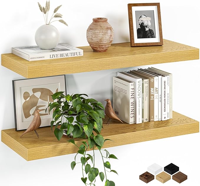 Fun Memories Floating Shelves for Wall, 24 Inch Set of 2 Rustic Wood Wall