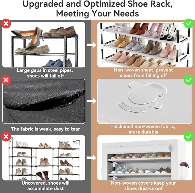 LANTEFUL Shoe Rack with Covers 10 Tier Tall Shoe Rack Organizer Large Capacity