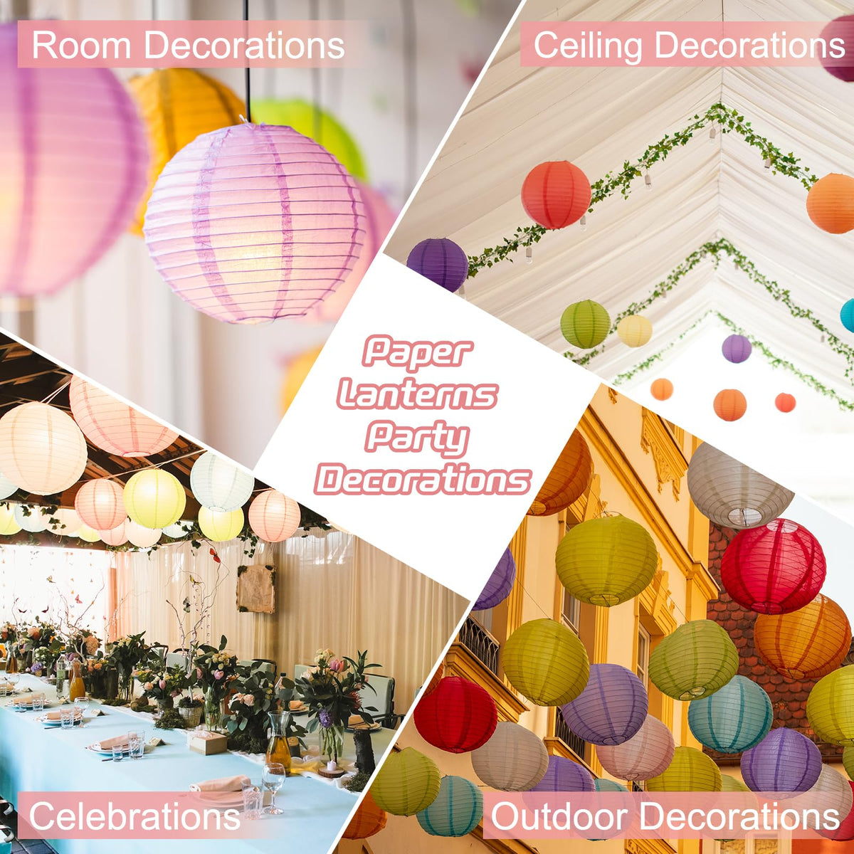 MECCANIXITY 6PCS Paper Lanterns Decorative, 6" 8" 12" Light Purple Round Hanging Lantern Chinese Lanterns for Home Decor, Birthday, Wedding, Christmas Party