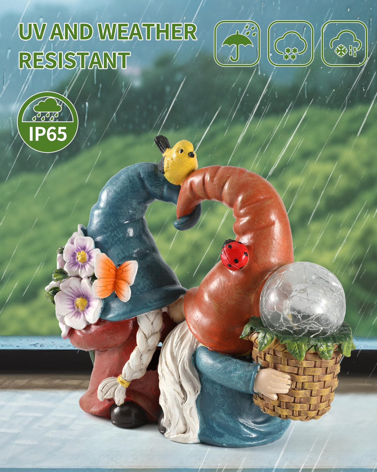 iStatue Solar-Powered 8.3'' Spring Summer Kissing Gnomes Decorations for Home & Garden - Decorative Outdoor Lawn Ornaments and Statues Clearance (Loved Gnomes)