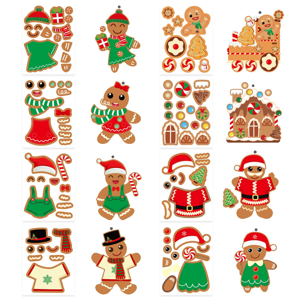 Christmas Gingerbread Man Craft Kit for Kids, Make a Gingerbread House Hanging Ornament Sticker Kit, Christmas Party Favor Home Classroom Activity(24 Sets)