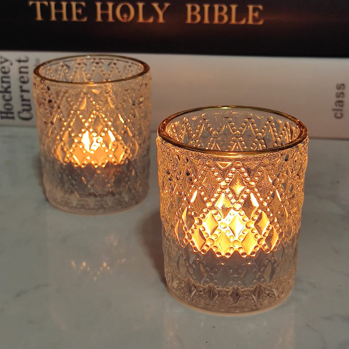 SHMILMH Clear Votive Candle Holders, Glass Tealight Candle Holders Bulk with Rim for Wedding Table Centerpiece Birthday Party Thanksgiving Decor, Set of 12