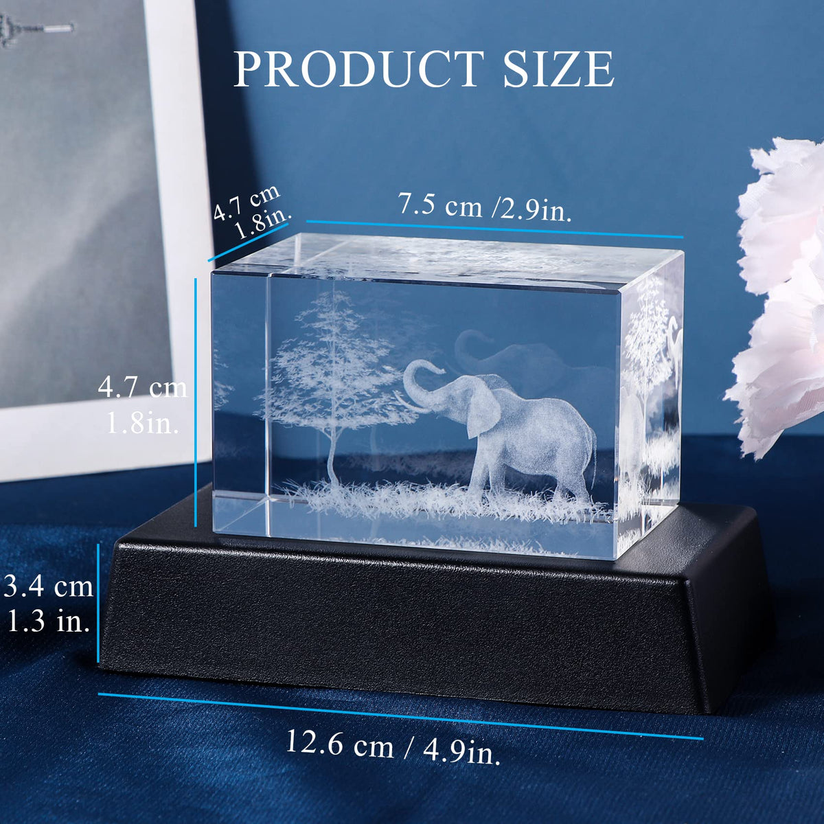 Qianwei 3D Crystal Elephant Decor Stuff Figurines Statue Gift for Elephant Lovers, Mother Day Birthday Gifts for Mom Mother Mama from Daughter Son