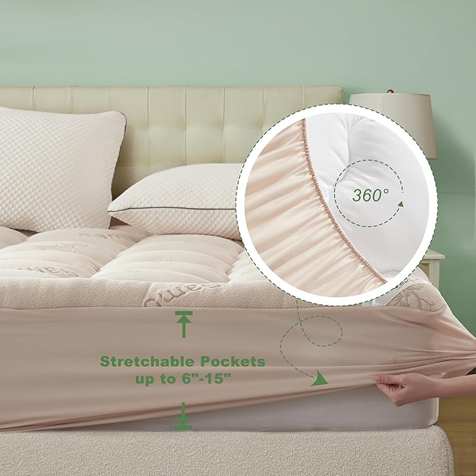 BEDLORE Twin Mattress Topper Viscose Derived from Bamboo, Thick Pillow Top