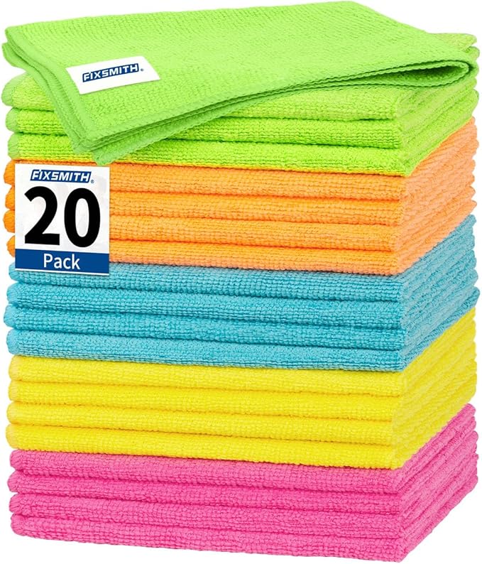 FIXSMITH Microfiber Cleaning Cloth, 20 Pack Cleaning Rags, Cleaning Towels