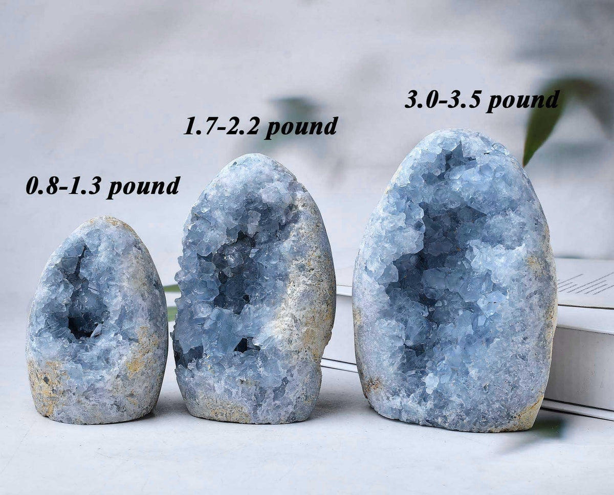 FZBHRO Large Blue Celestite Cluster Geode Healing Crystal Stone Collection Mineral Specimen Home Office Decor Meditation Gifts 1.7-2.2 Pound