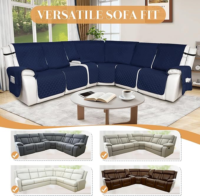 HDCAXKJ Reclining Sectional Couch Covers L Shape Recliner Sofa Middle Console