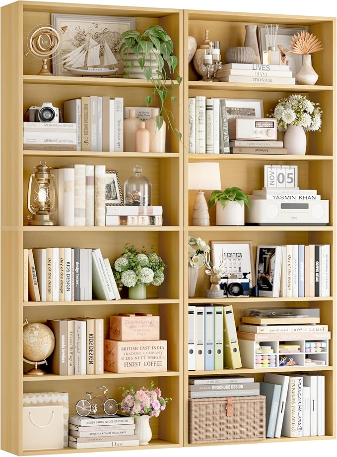 FOTOSOK 6-Tier Open Bookcase and Bookshelf Set of 2, Freestanding Display