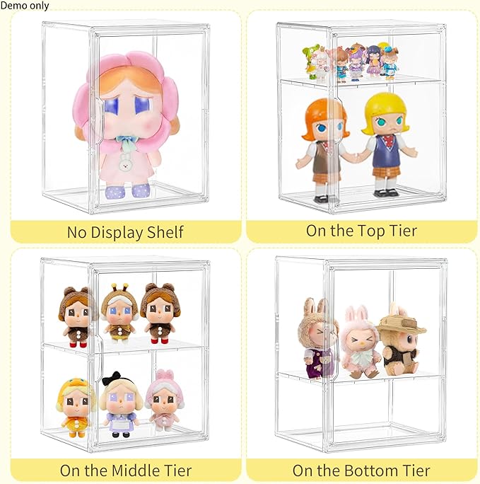Acrylic Display Case with Removable Shelf, 2 Tier Clear Plastic Stackable
