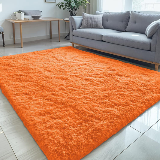 OLANLY Large 5x7 Machine Washable Area Rug - Soft Fluffy Shaggy Carpet for Living Room & Bedroom | Orange