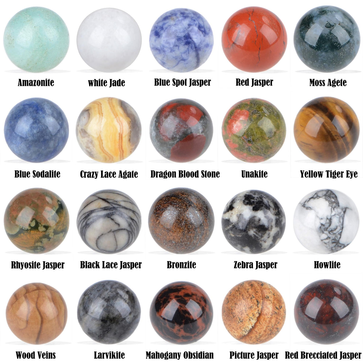 LPbeads 16mm 20pcs Natural Gemstone Polished Sphere Healing Crystal Rocks Ball Mineral Collection Decoration Kit