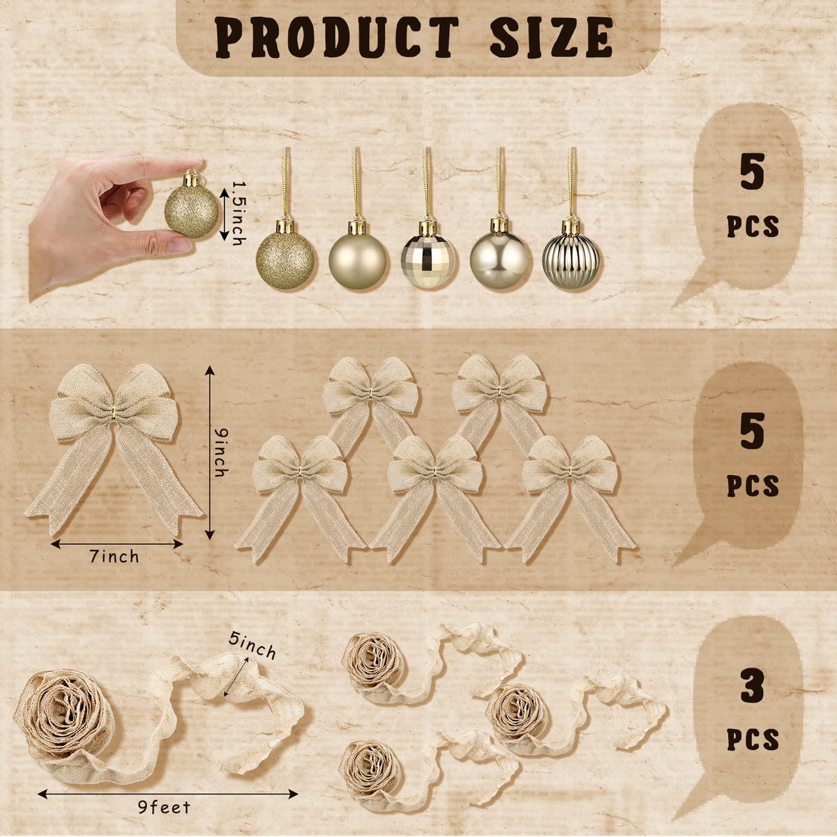 Sotiff 68 PCS Woodland Christmas Tree Ornaments Decoration Set - Includes Forest Animal, Gold Ball, Hedgehog, Jute Tree Wrap & Bows for Farmhouse Rustic Fall Winter Holiday Party Decor