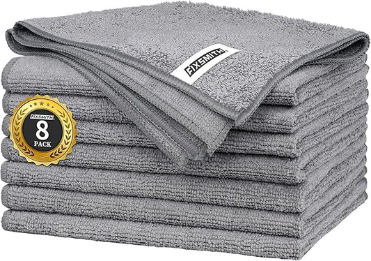 FIXSMITH Grey Microfiber Cleaning Cloth -Pack of 8, Highly Absorbent Cleaning