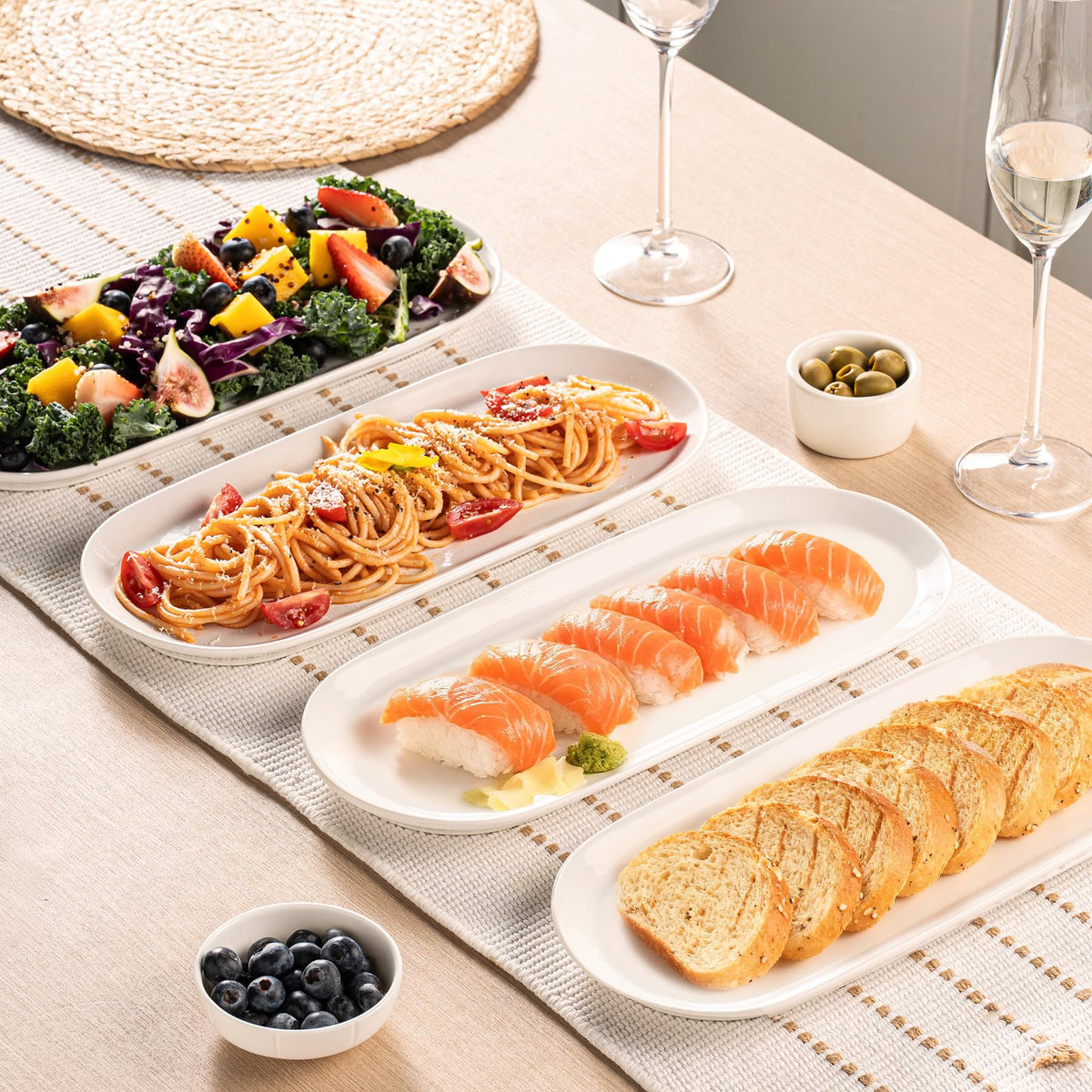 Gacoree Ceramic Oval Serving Platters Set of 4, 13 Inch White Porcelain Serving Trays for Appetizers, Sushi, Charcuterie, Desserts & Side Dishes, Microwave Dishwasher Oven Safe