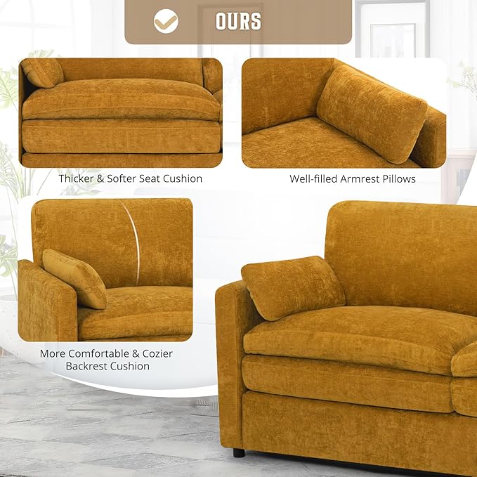 Comfy Chenille Sofa Set with Well-Filled Pillows, Modern 3 Seater and Loveseat