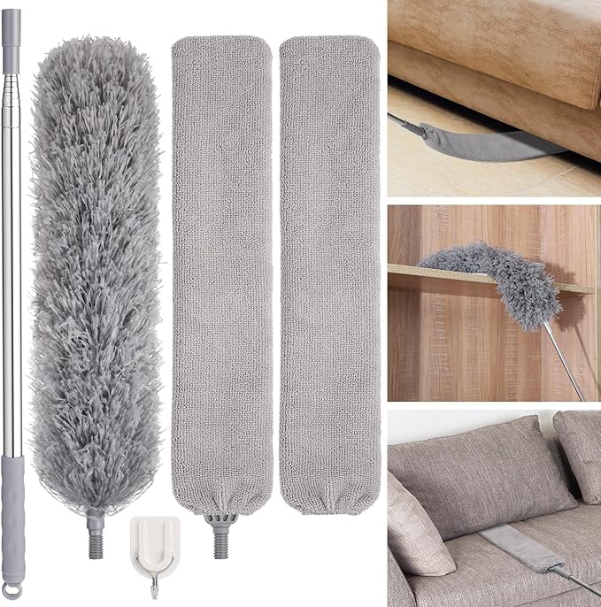 Feather Duster Set, 30-100 inch Microfiber Retractable Gap Duster