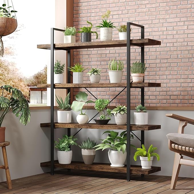 OtterOasis Bookshelf Set, Heavy Duty 4-Tier Industrial Bookcase, 120lbs Shelf