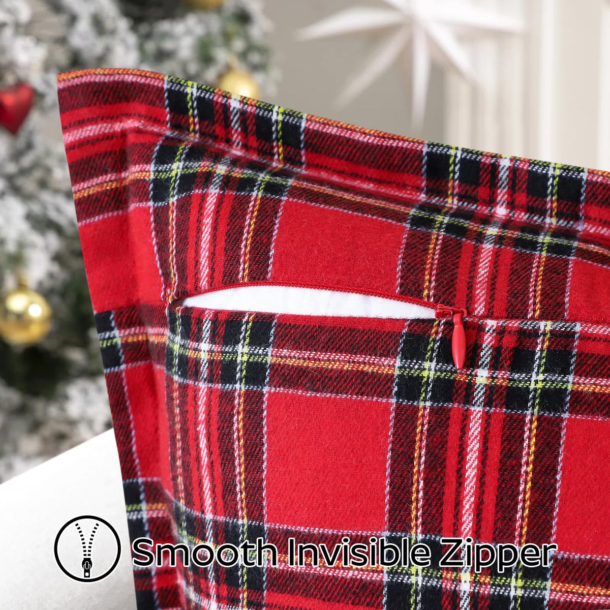 OTOSTAR Pack of 2 Christmas Scottish Plaid Throw Pillow Covers Decorative Check Tartan Lumbar Pillow Covers with Stitched Edge for Sofa Couch Bed Farmhouse Home Decor 12x20 Inches, Red