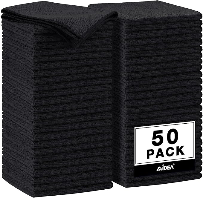 AIDEA Microfiber Cleaning Cloth Black 50PK, Microfiber Towels