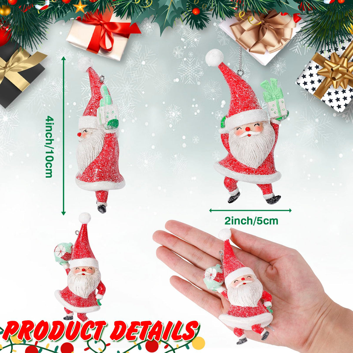 EnrichFun 2025 Figurines Christmas Decorations Resin Décor for Tree Hanging Ornament, Holiday Winter Indoor Home Table Decor Xmas Gifts, Santa Claus 2-Pack, 4 in