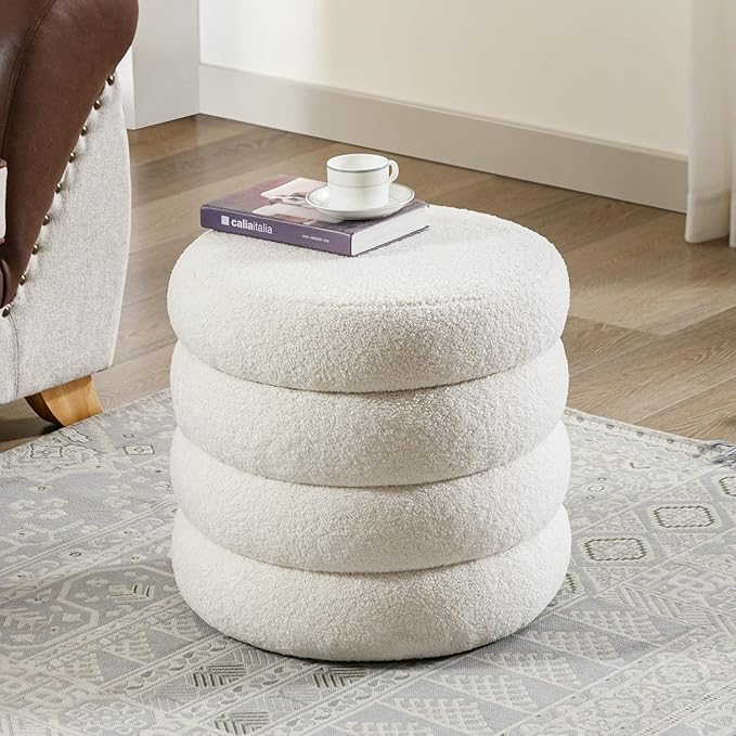 Flouki 19.5" Storage Ottoman Round, Vanity Stools